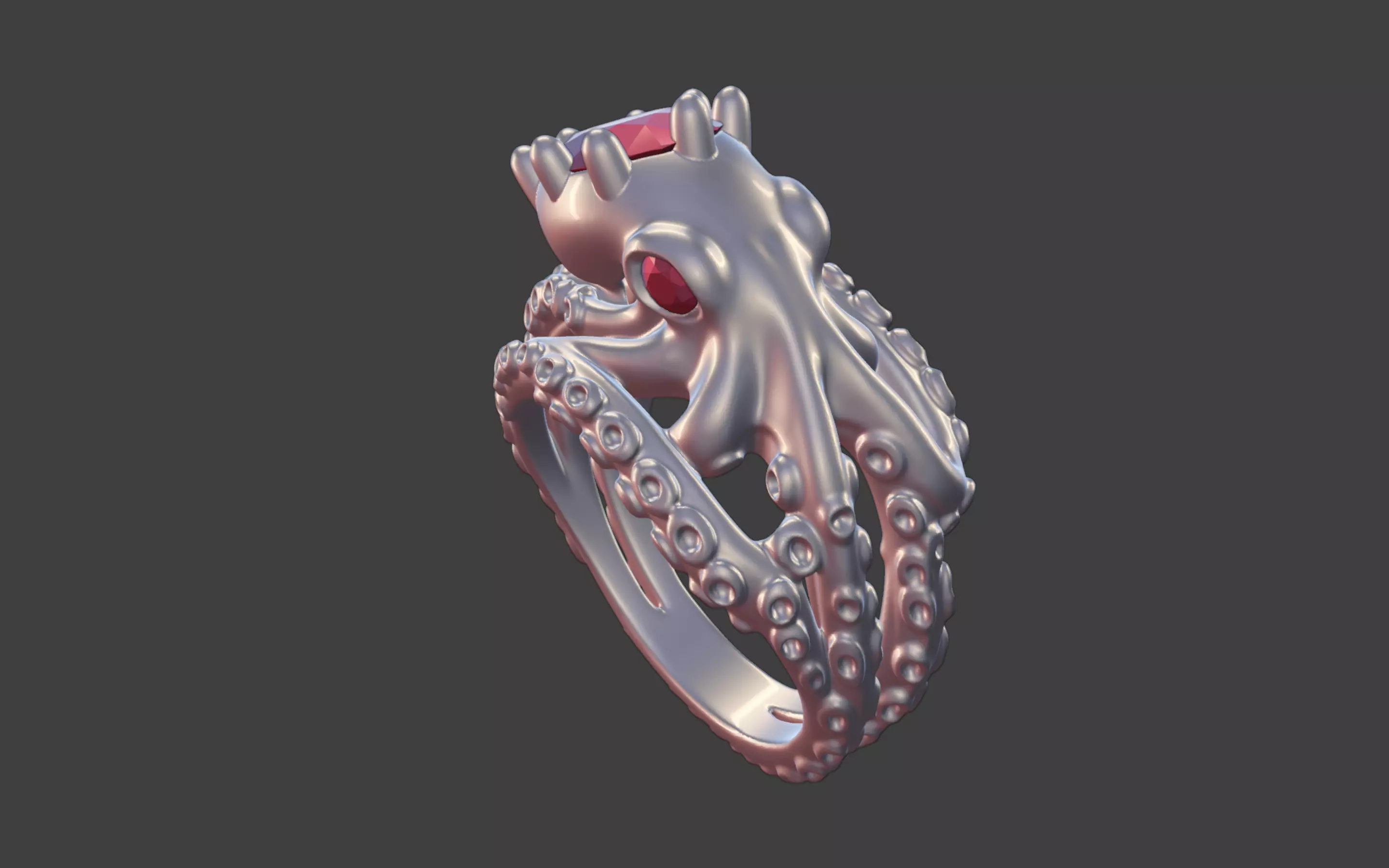 Octopus Silver Ring with faceted Gemstone 3D print model_27