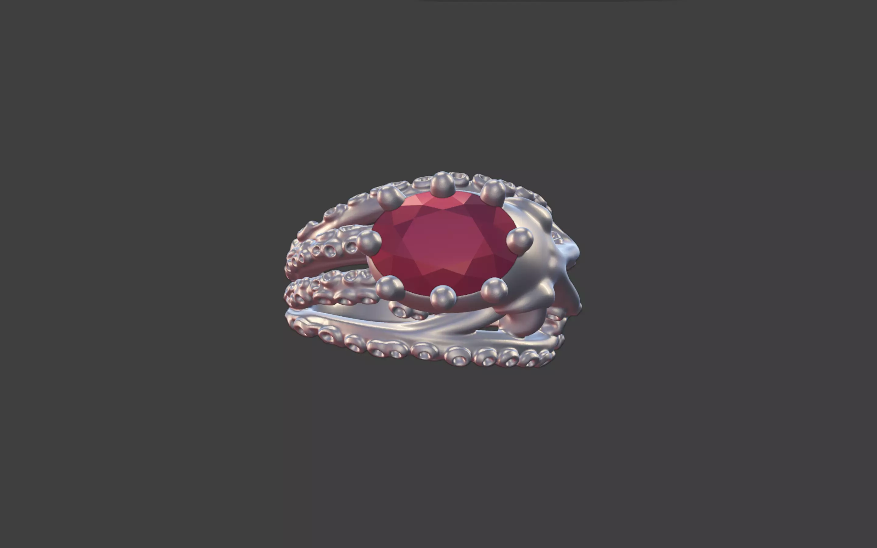 Octopus Silver Ring with faceted Gemstone 3D print model_18