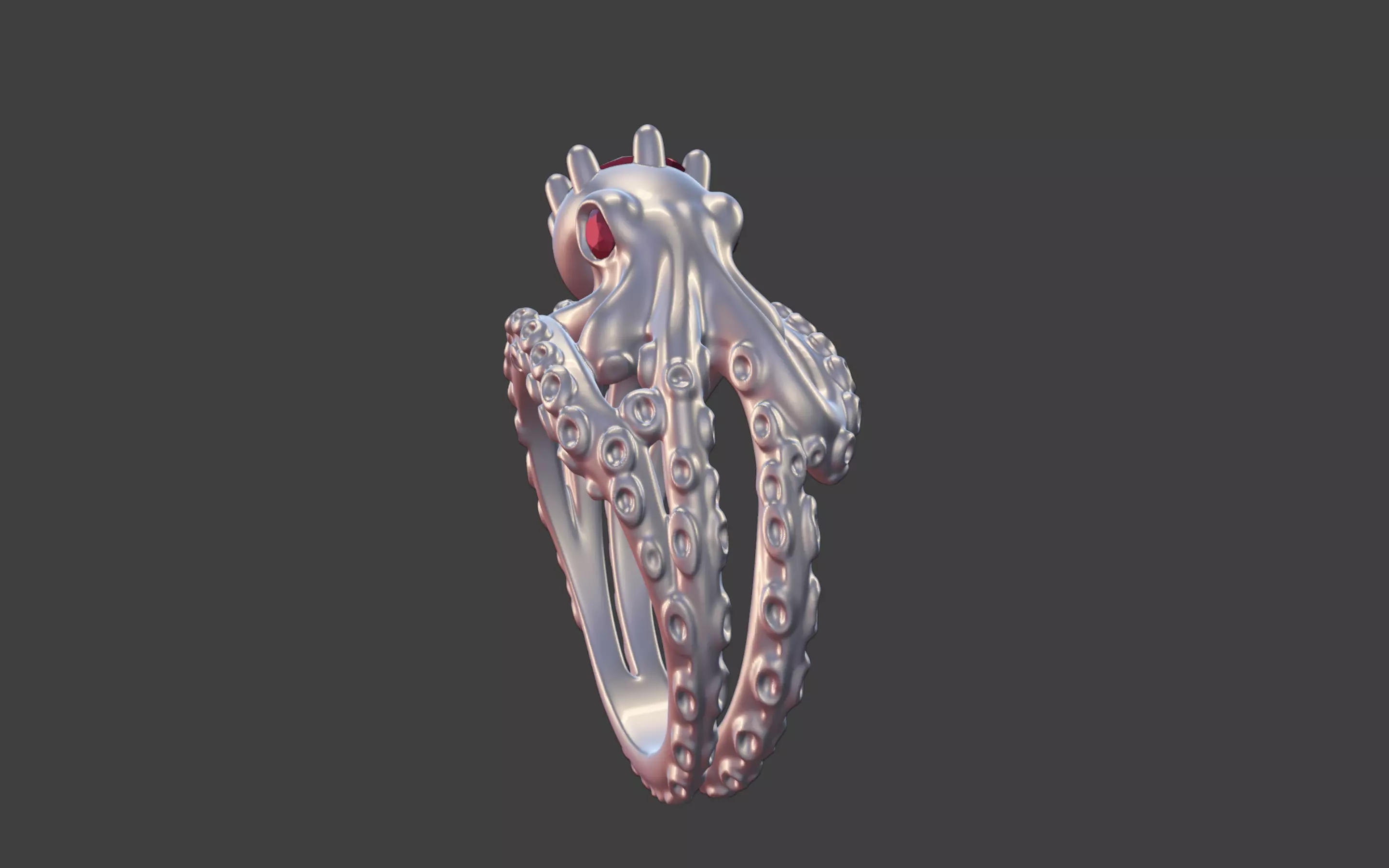 Octopus Silver Ring with faceted Gemstone 3D print model_26
