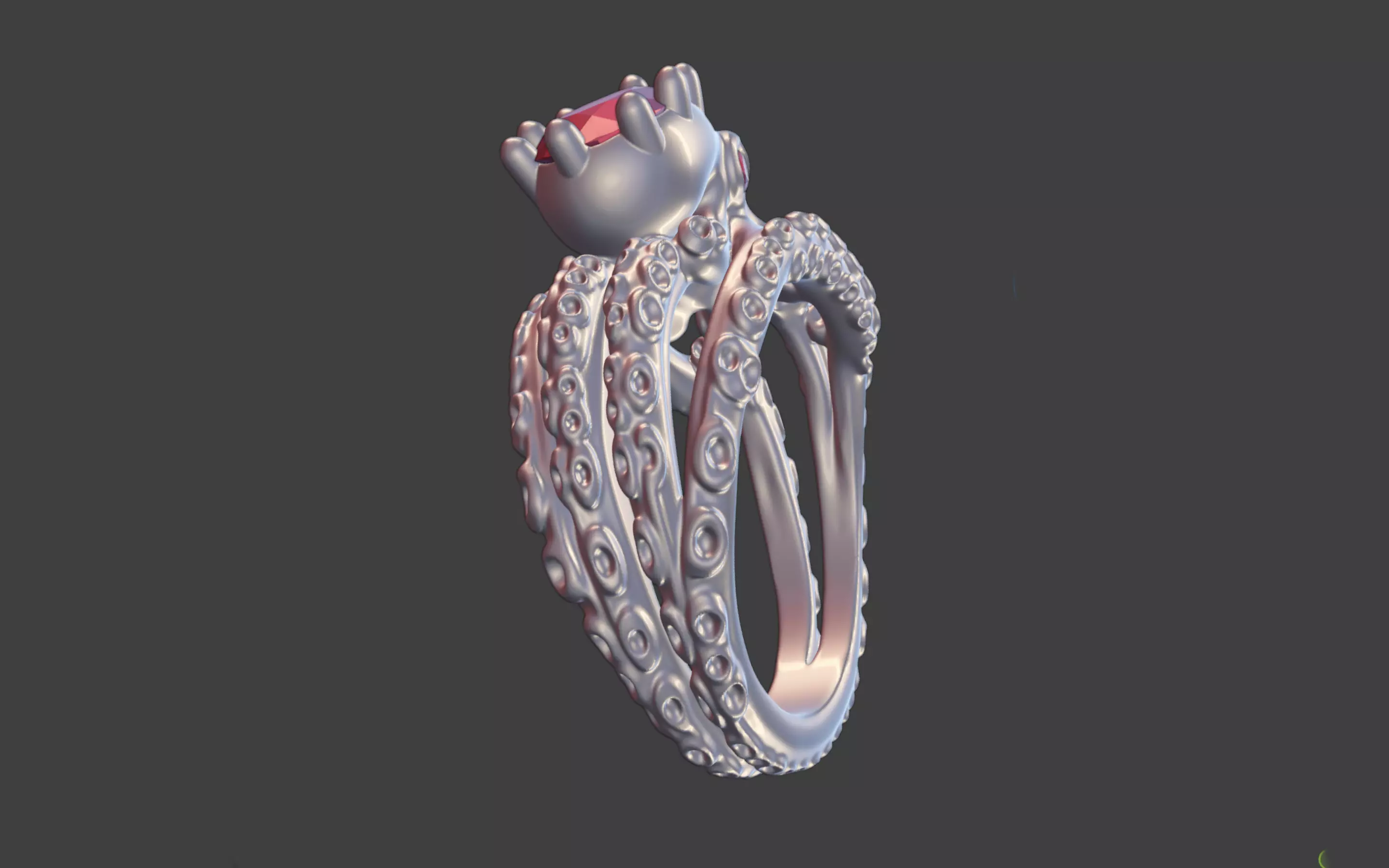 Octopus Silver Ring with faceted Gemstone 3D print model_7