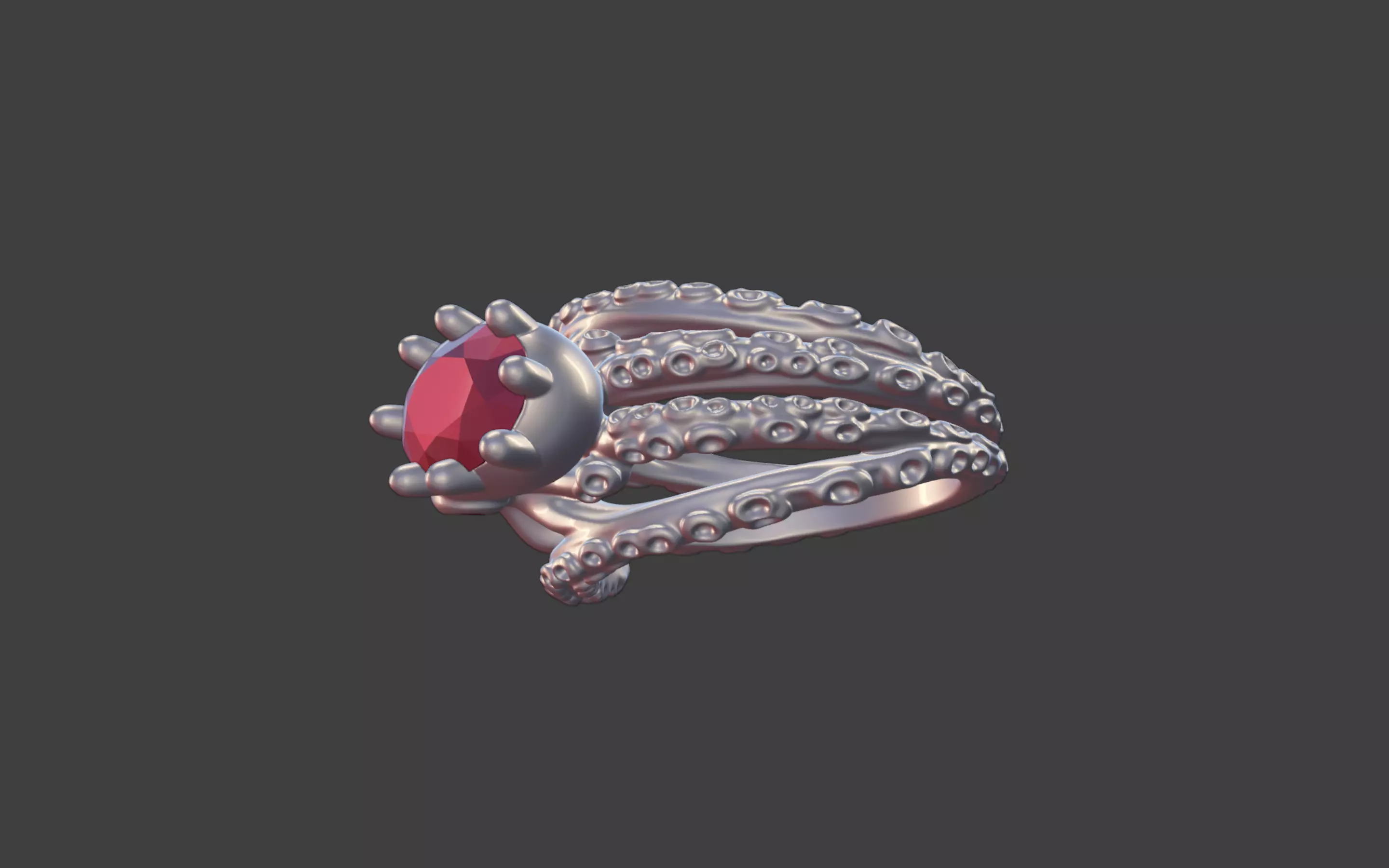 Octopus Silver Ring with faceted Gemstone 3D print model_5