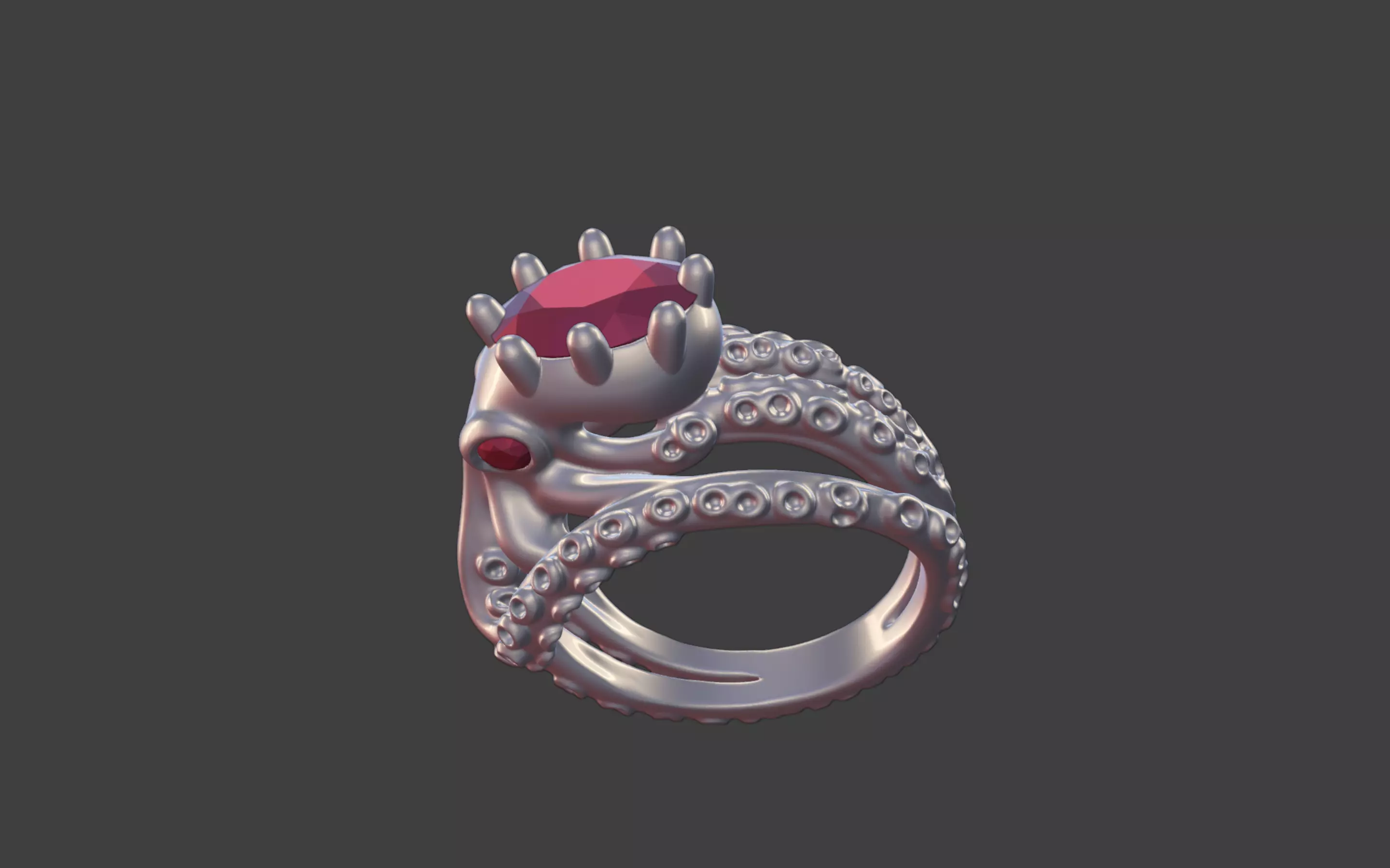Octopus Silver Ring with faceted Gemstone 3D print model_3