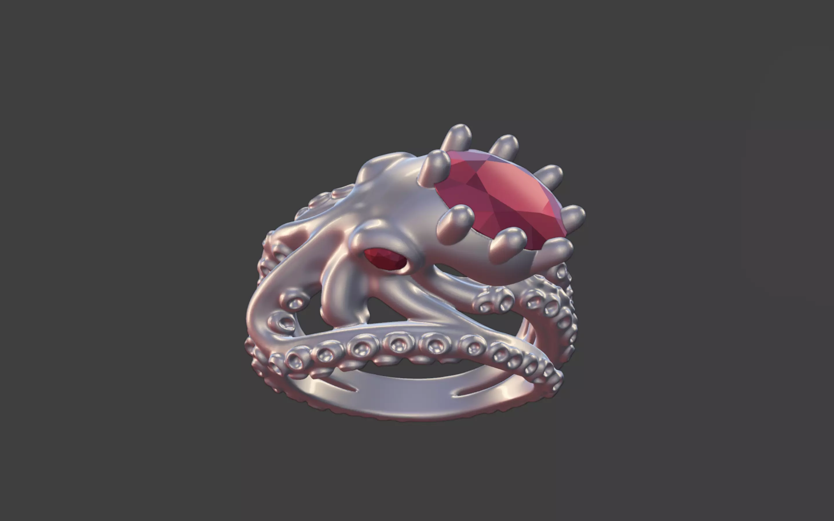 Octopus Silver Ring with faceted Gemstone 3D print model_21
