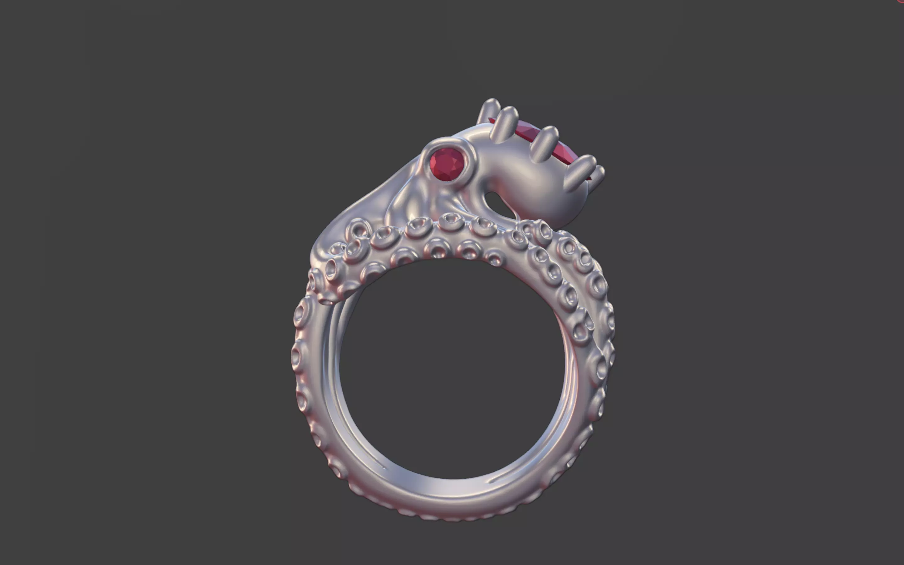 Octopus Silver Ring with faceted Gemstone 3D print model_1