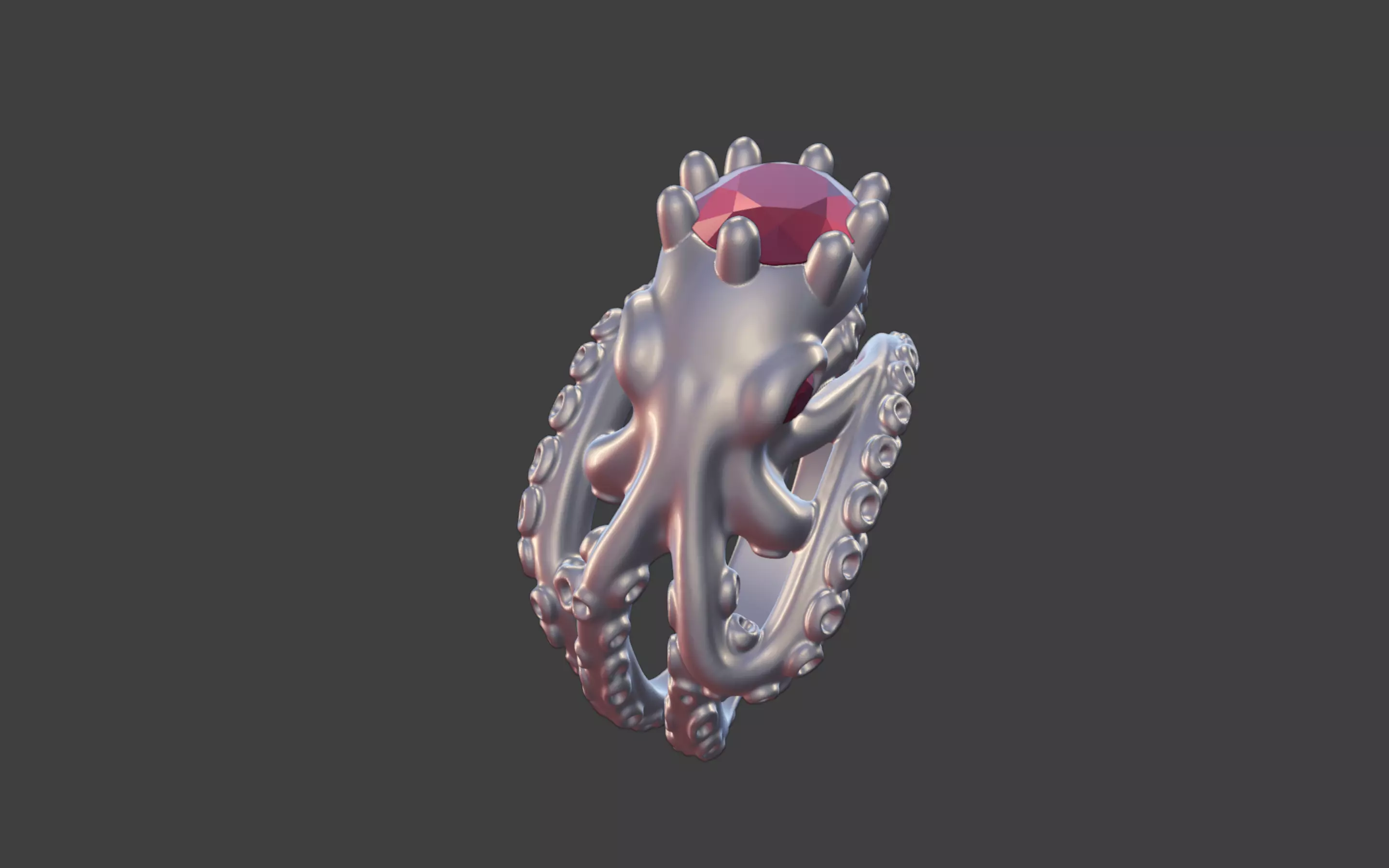 Octopus Silver Ring with faceted Gemstone 3D print model_29