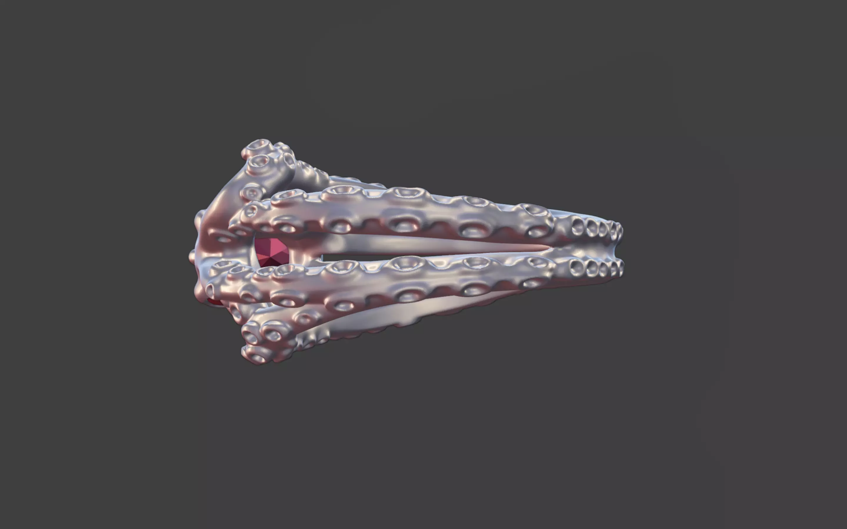 Octopus Silver Ring with faceted Gemstone 3D print model_16
