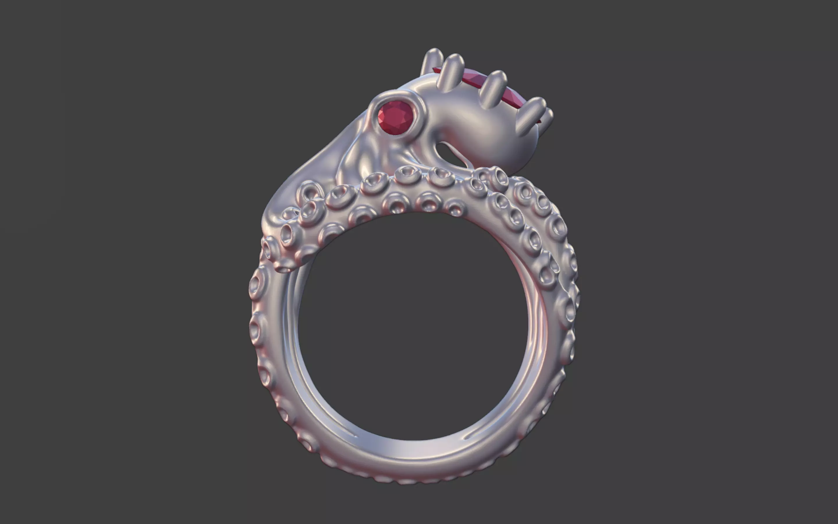 Octopus Silver Ring with faceted Gemstone 3D print model_22