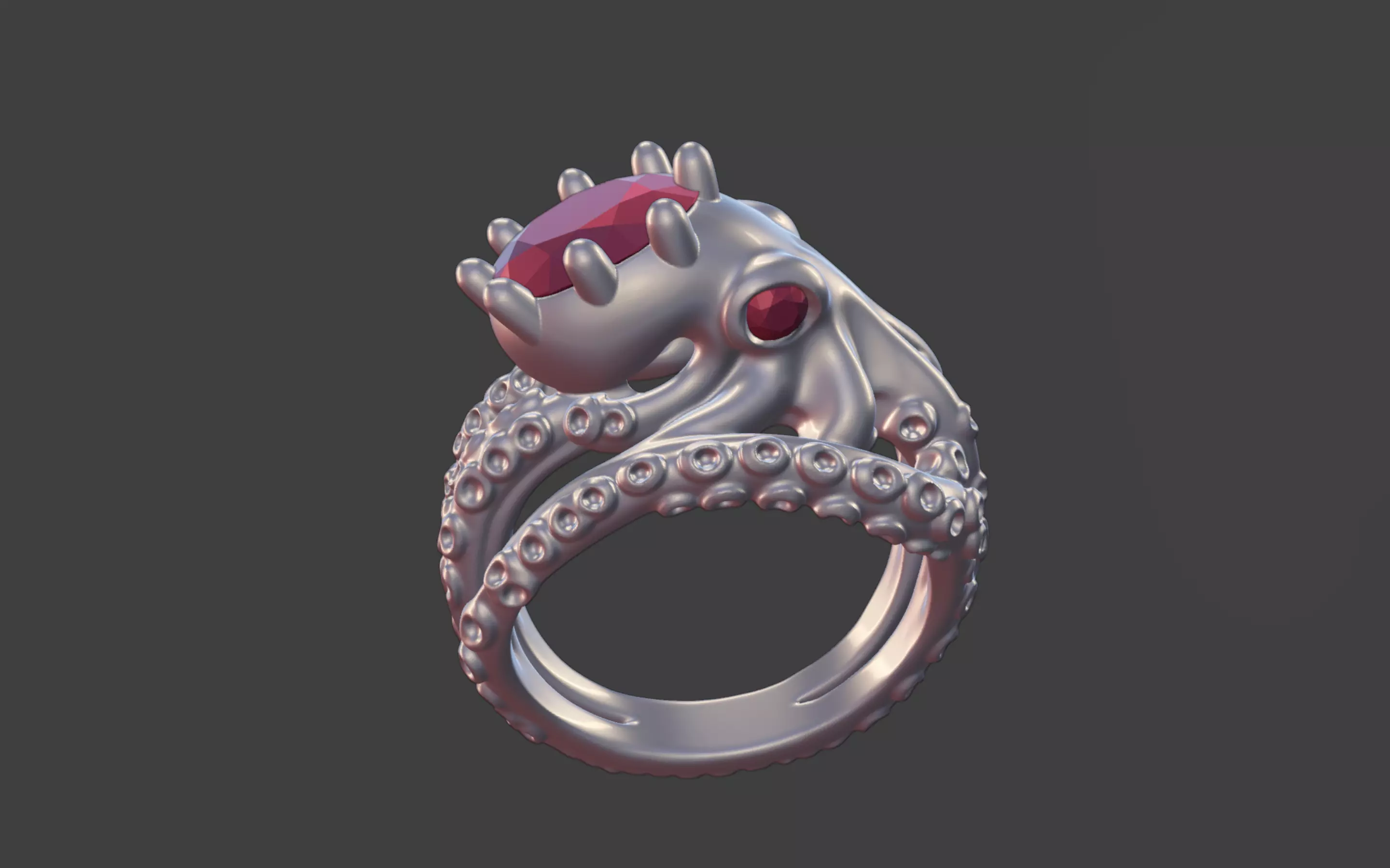 Octopus Silver Ring with faceted Gemstone 3D print model_34