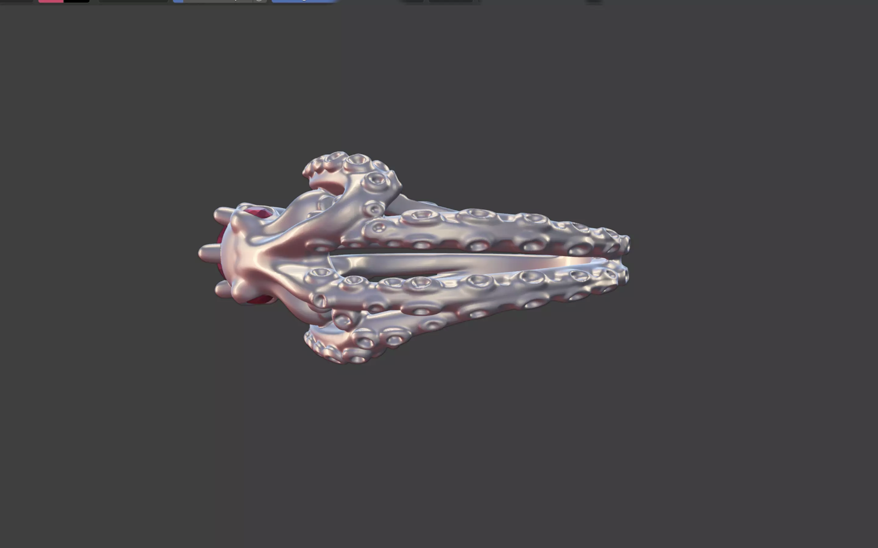 Octopus Silver Ring with faceted Gemstone 3D print model_15