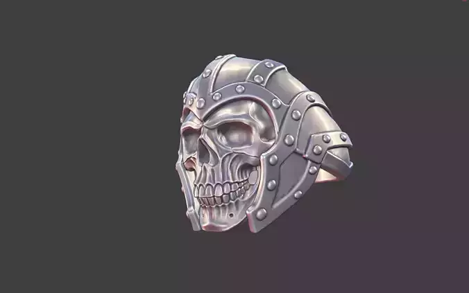 Skull Ring with Riveted Warrior Helmet