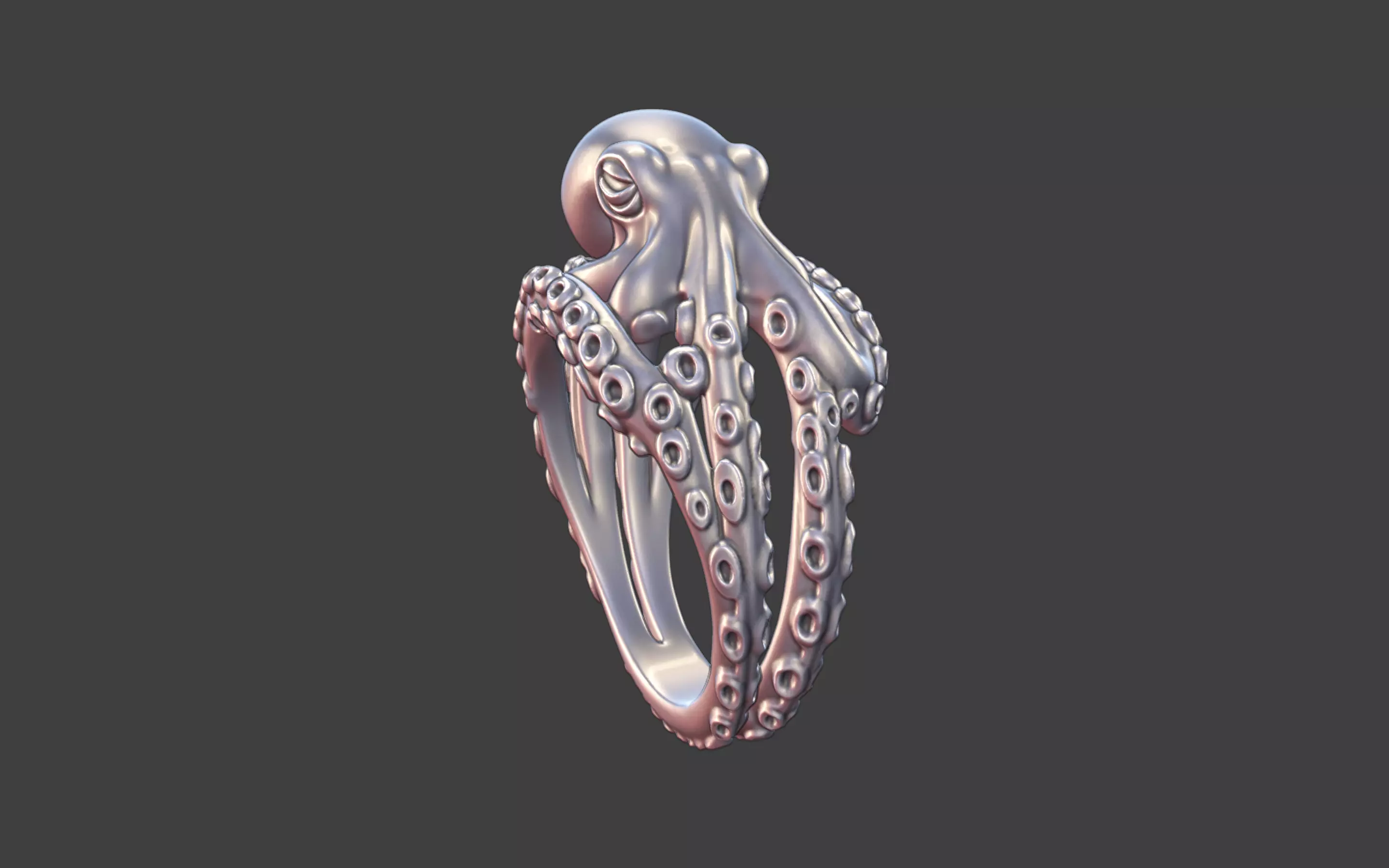 Octopus Silver tentacle Ring 3D print model_3