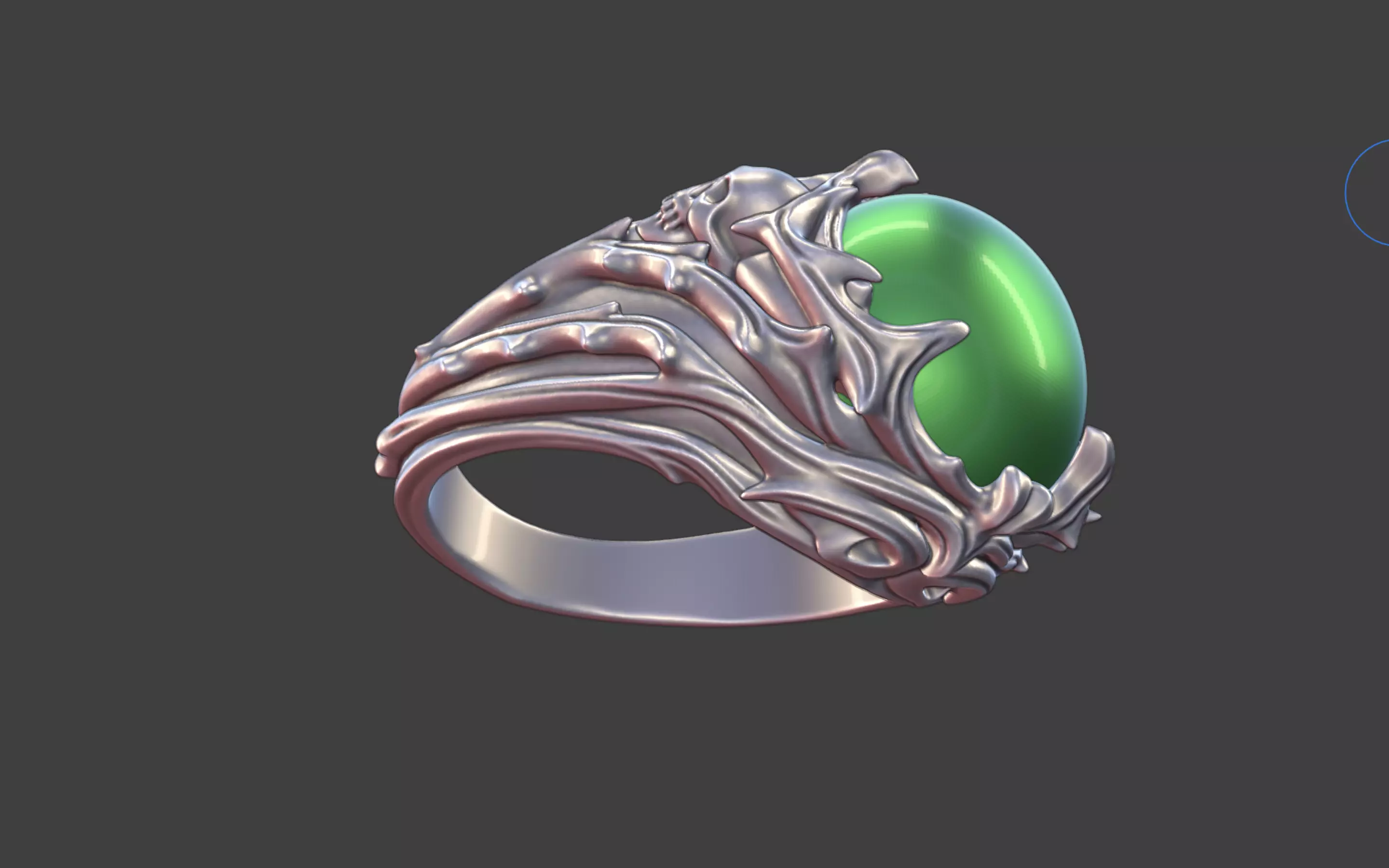 Cabochon Silver Ring with Thorns and Skulls 3D print model