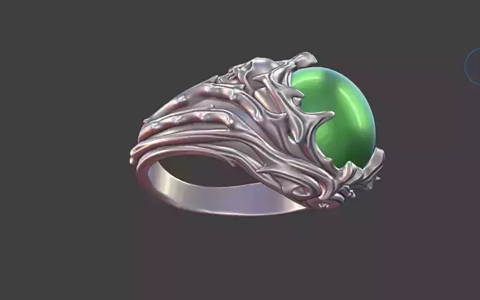 Cabochon Silver Ring with Thorns and Skulls
