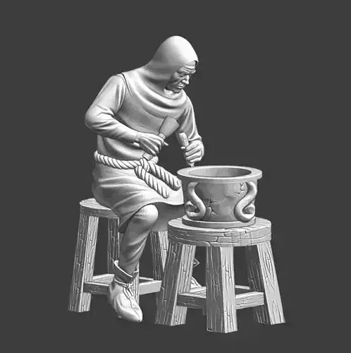 Medieval Master Mason at Work 3D Printable STL Miniature