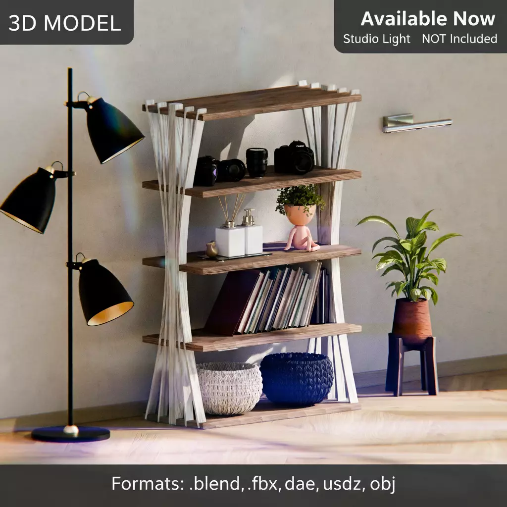 Modern Abstract Bookshelf 3D Model 3D model_0