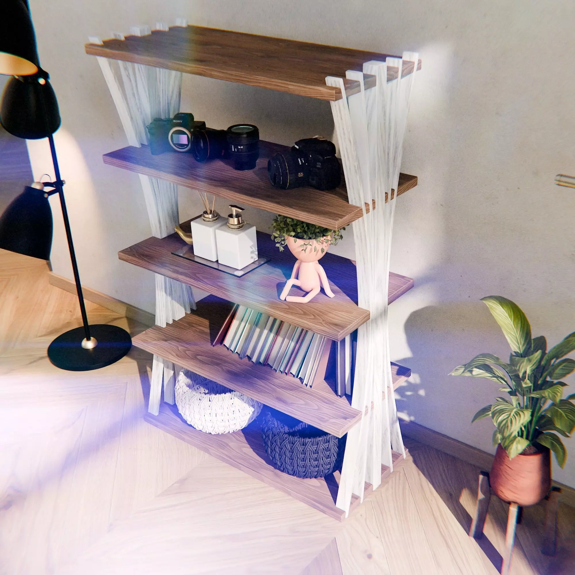 Modern Abstract Bookshelf 3D Model 3D model_4