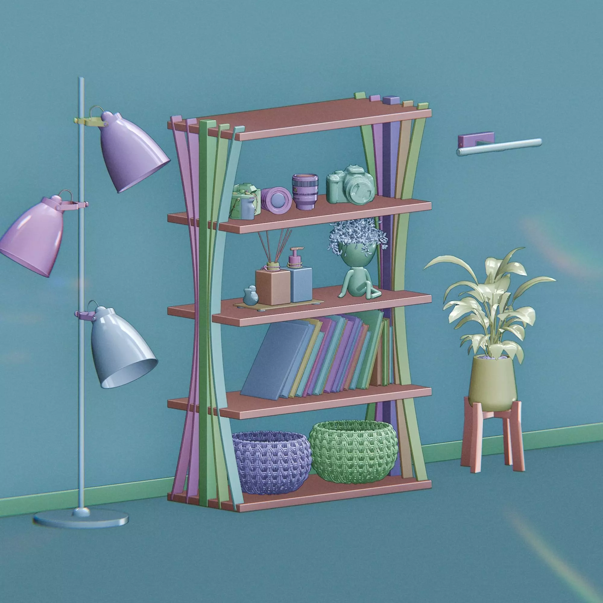 Modern Abstract Bookshelf 3D Model 3D model_5