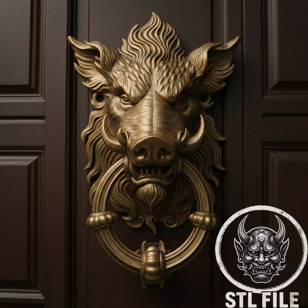 Boar Door Knocker - A Mystical Symbol of Strength and Protection 3D print model