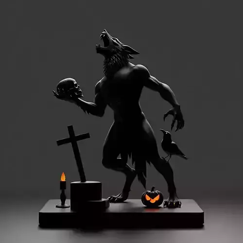 2760  COLOR Werewolf Howling with Skull  3D Model