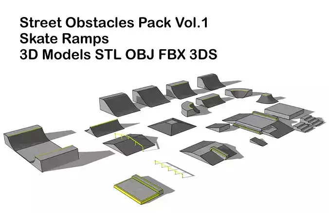Street Obstacles Pack Vol 1  Skate Ramps  STL OBJ FBX 3DS