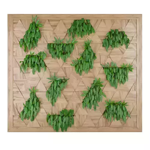 Wooden Wall Panel with Decorative Green Plants 3D model Wooden Wall Panel with Decorative Green Plants 3D model