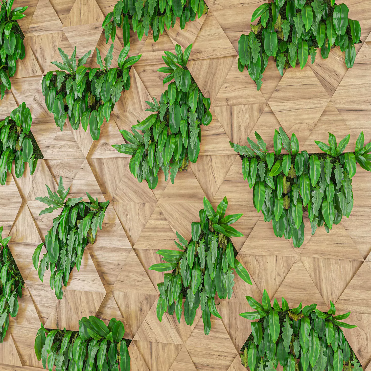 Wooden Wall Panel with Decorative Green Plants 3D model_2