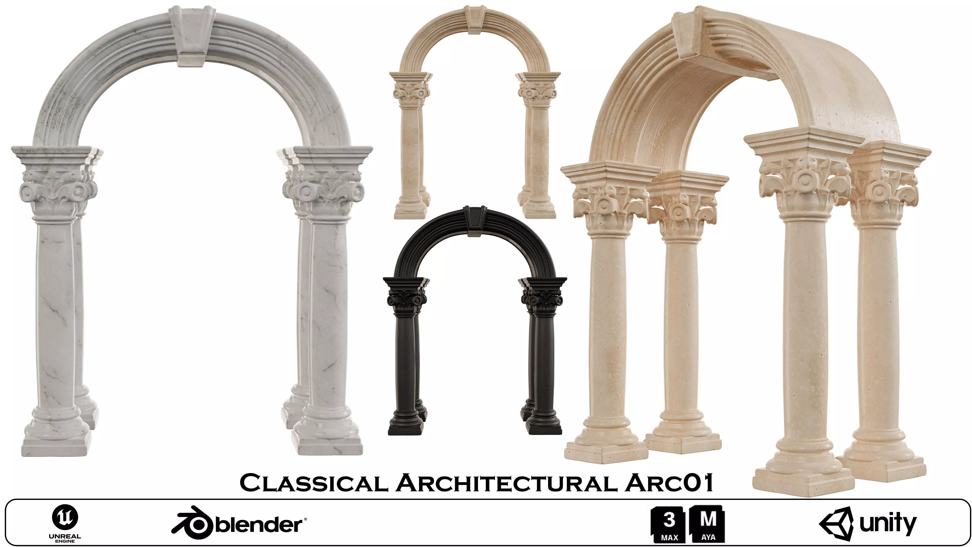 Classical ARC01 Ornate Arches with Corinthian Columns Low-poly 3D model_0