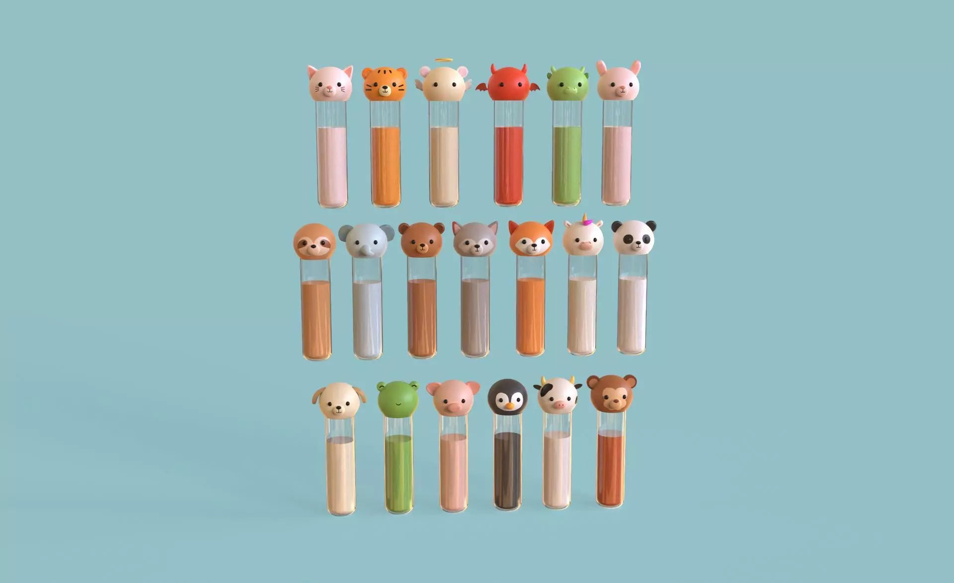 Cute Animal Cap Test Tube School Science Prop 01 Low-poly 3D model_0