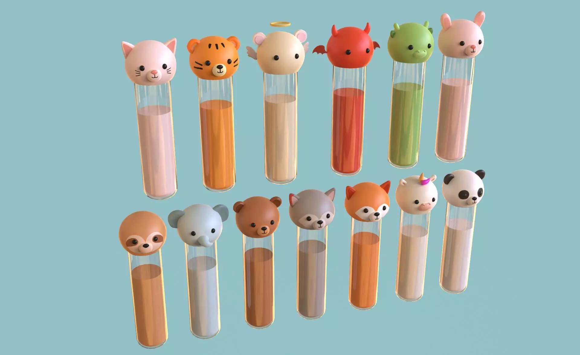 Cute Animal Cap Test Tube School Science Prop 01 Low-poly 3D model_5