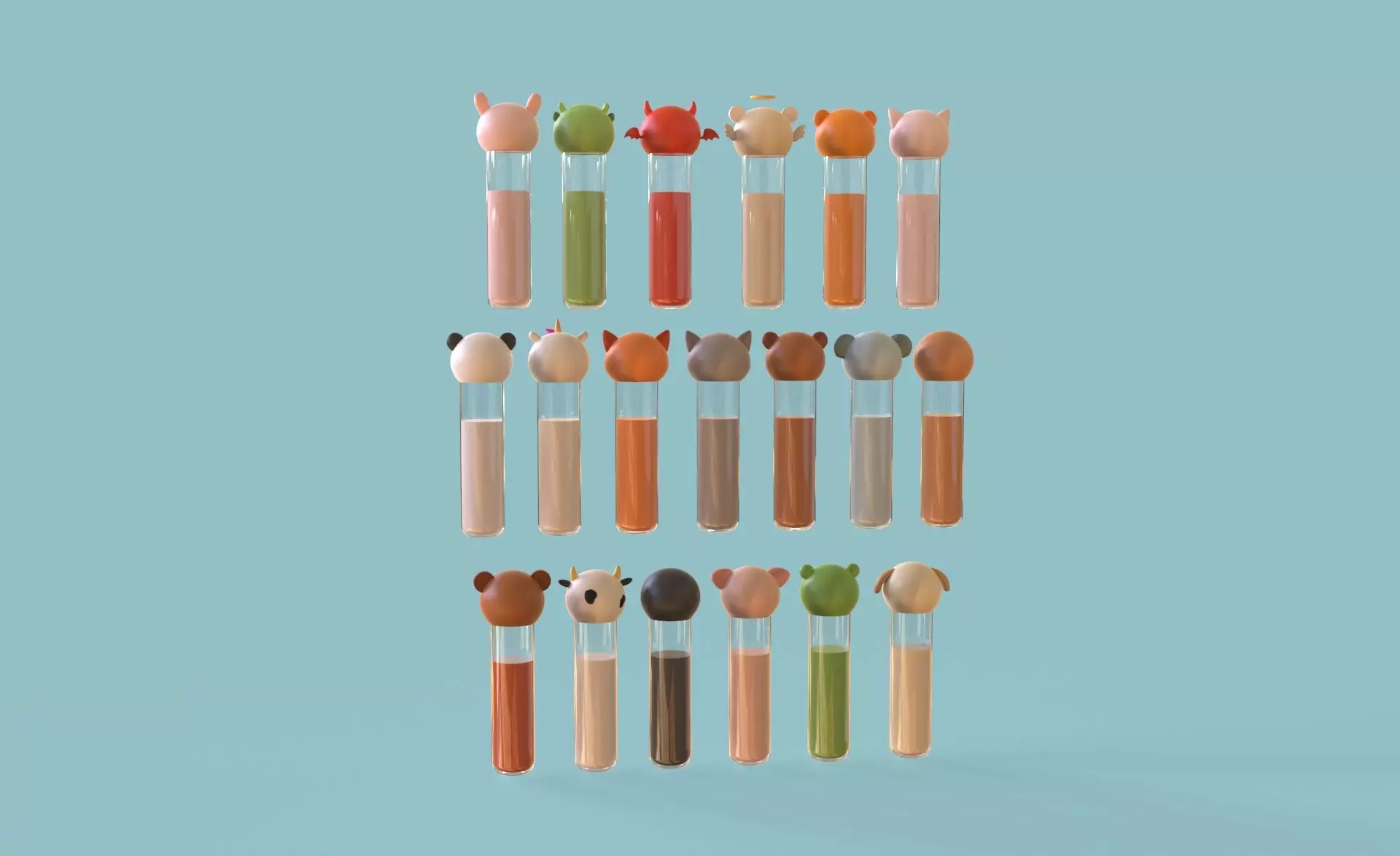 Cute Animal Cap Test Tube School Science Prop 01 Low-poly 3D model_3