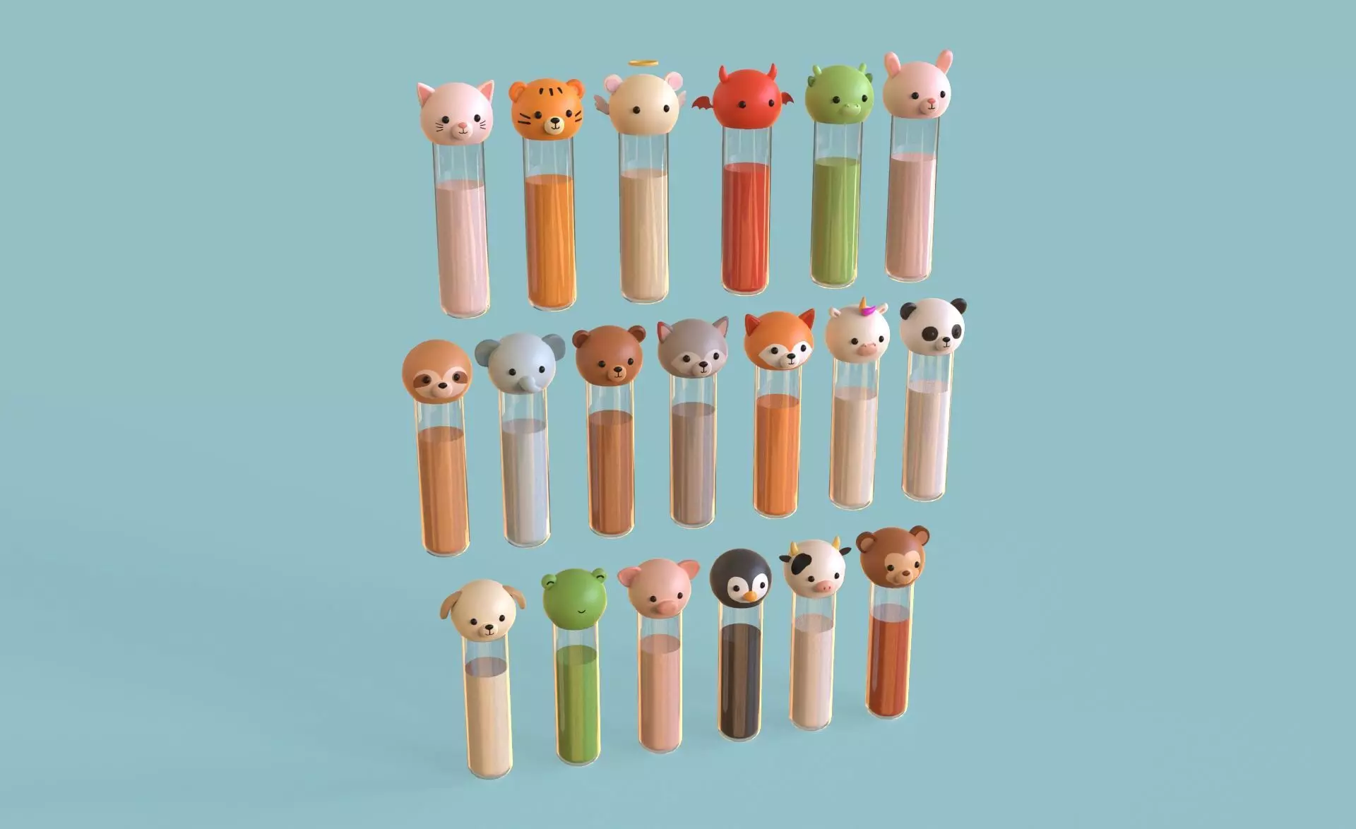 Cute Animal Cap Test Tube School Science Prop 01 Low-poly 3D model_1