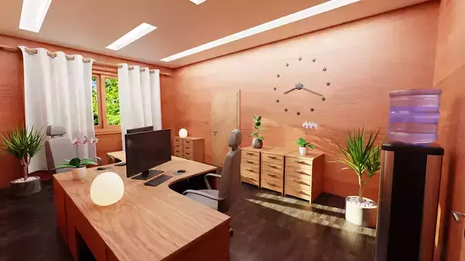 Office Interior V3 - Cozy Wooden Workspace Environment