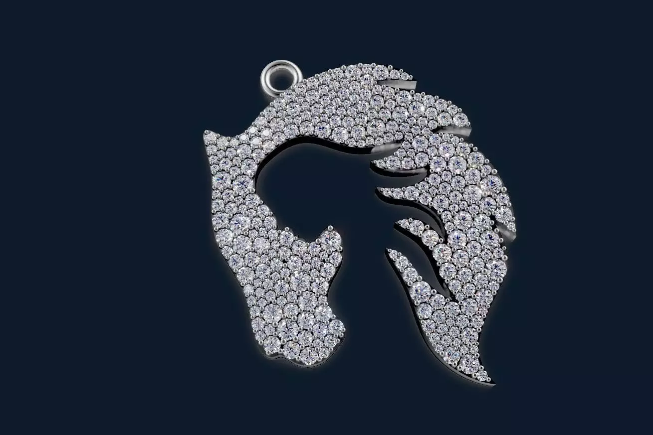 Diamond Lion Head with Woman Silhouette Luxury 3D Pendant Model 3D print model