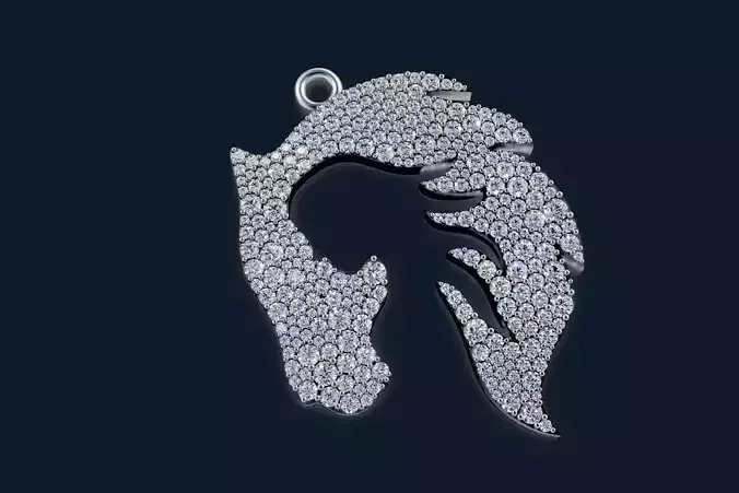 Diamond Lion Head with Woman Silhouette  Luxury 3D Pendant Model