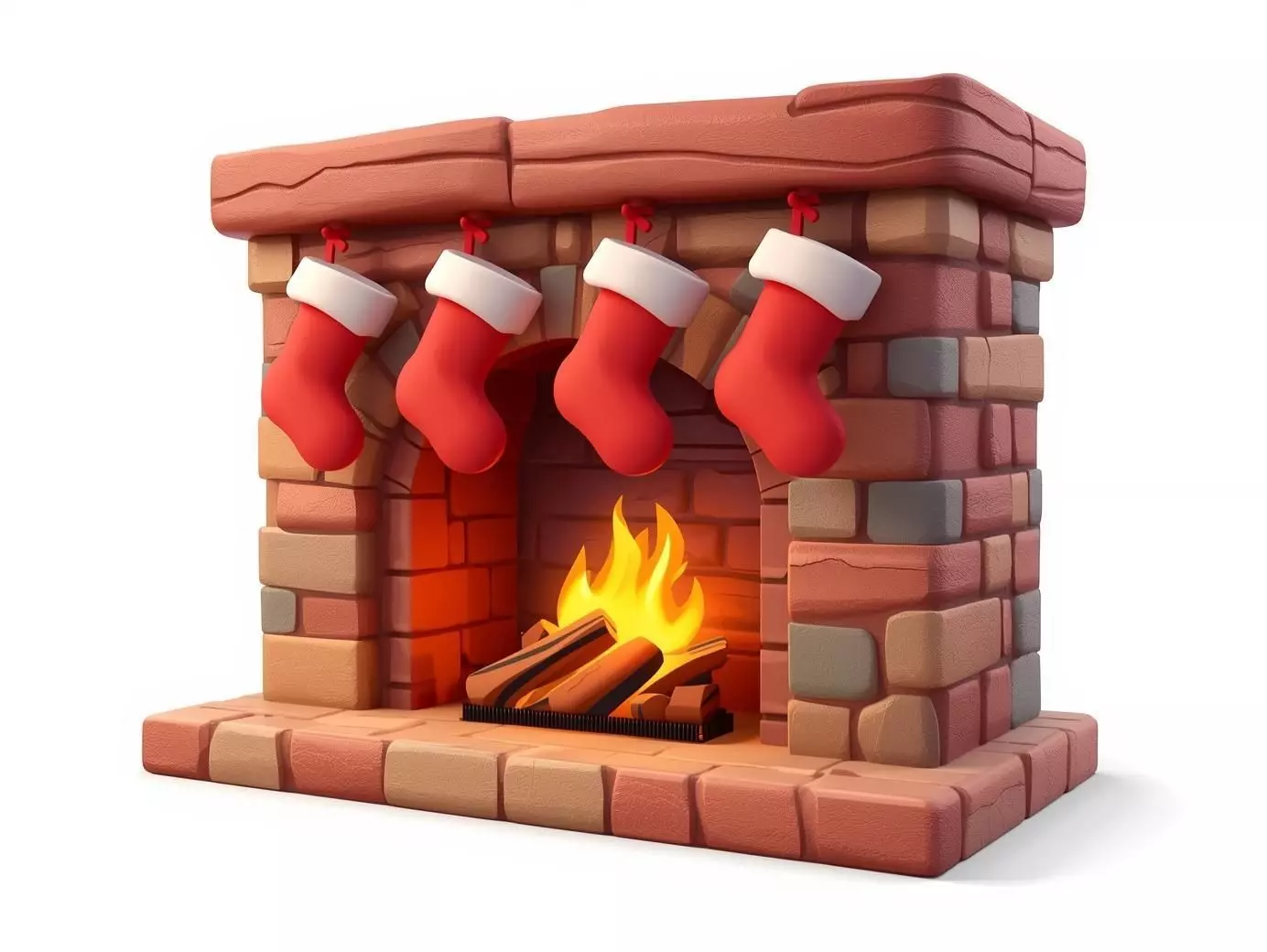 Christmas Fireplace Stockings 3D Model Cozy Holiday Scene Low-poly 3D model_0