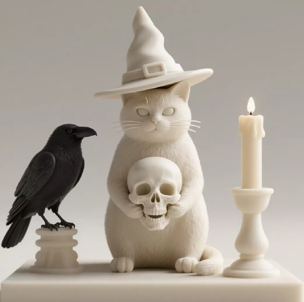 2762Witch Cat Composition Skull Raven Candleholder on Base 3D print model