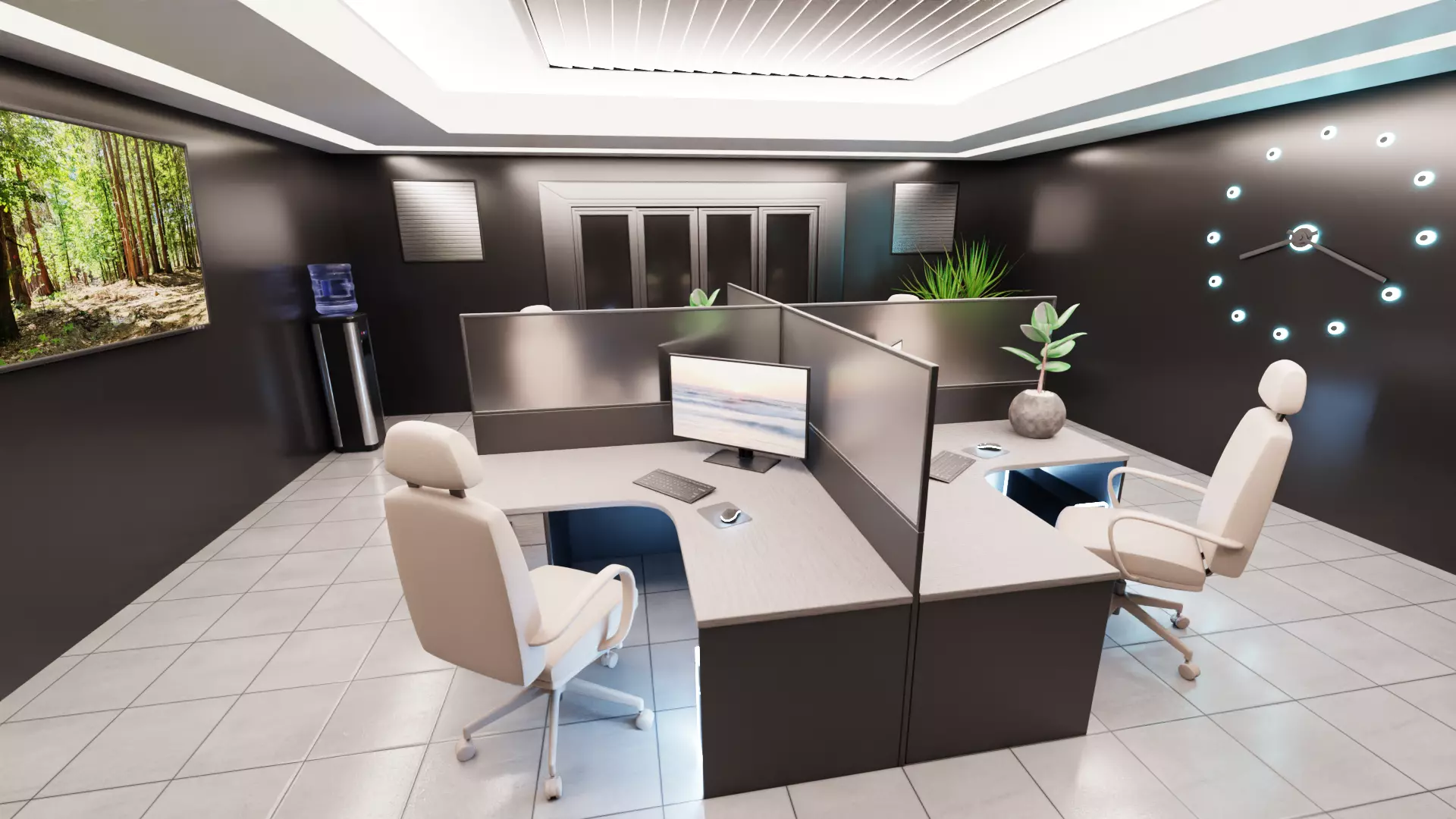 Office Interior V5 - Modern Team Island Workstation Environment 3D model
