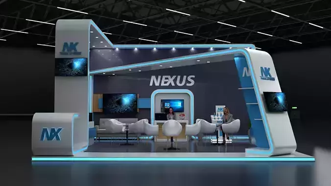 Modern Luxury Exhibition Booth 3D Model 7x7m Backwall Design