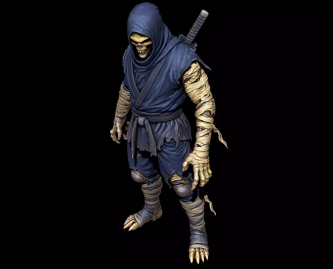 Ninja Mummy Warrior Wrapped Undead Assassin Highpoly Game Sculpt 3D print model_6