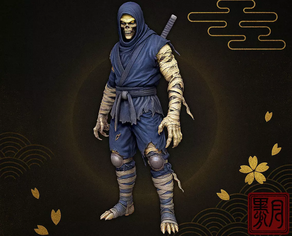 Ninja Mummy Warrior Wrapped Undead Assassin Highpoly Game Sculpt 3D print model_0