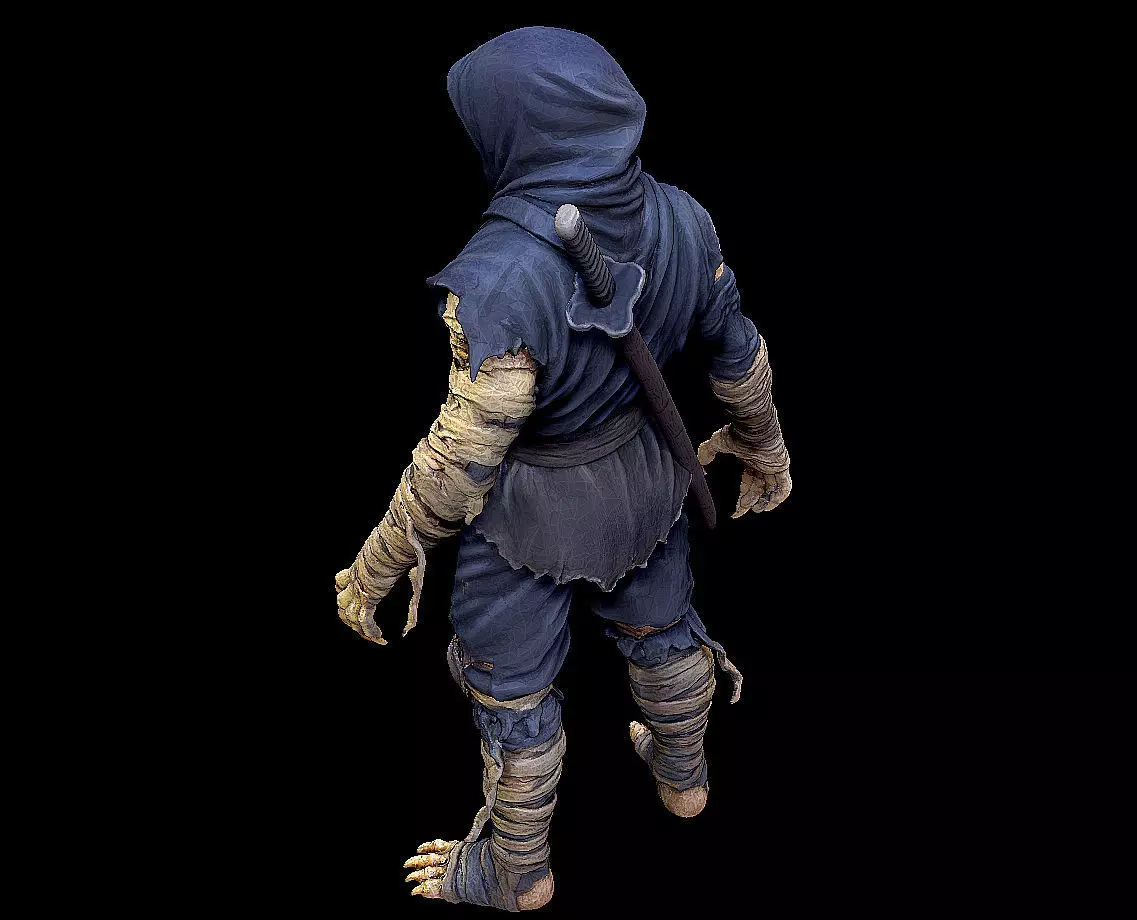 Ninja Mummy Warrior Wrapped Undead Assassin Highpoly Game Sculpt 3D print model_5