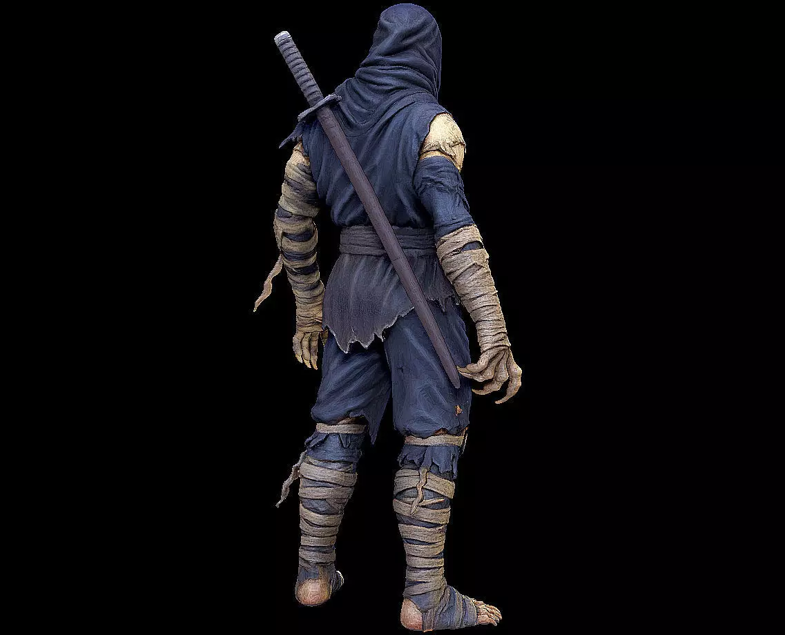 Ninja Mummy Warrior Wrapped Undead Assassin Highpoly Game Sculpt 3D print model_4