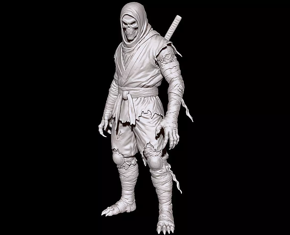 Ninja Mummy Warrior Wrapped Undead Assassin Highpoly Game Sculpt 3D print model_9
