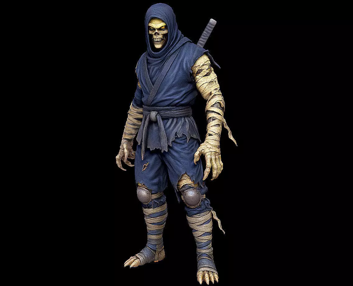 Ninja Mummy Warrior Wrapped Undead Assassin Highpoly Game Sculpt 3D print model_1