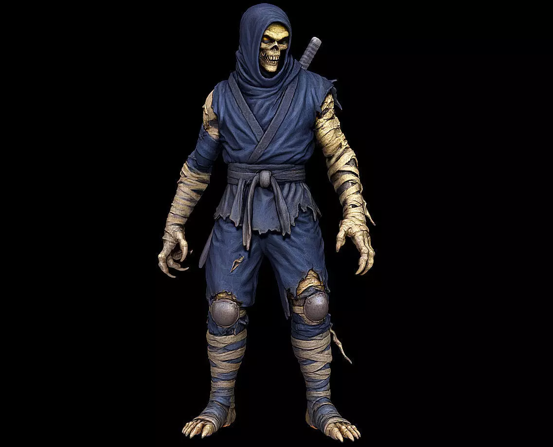 Ninja Mummy Warrior Wrapped Undead Assassin Highpoly Game Sculpt 3D print model_2