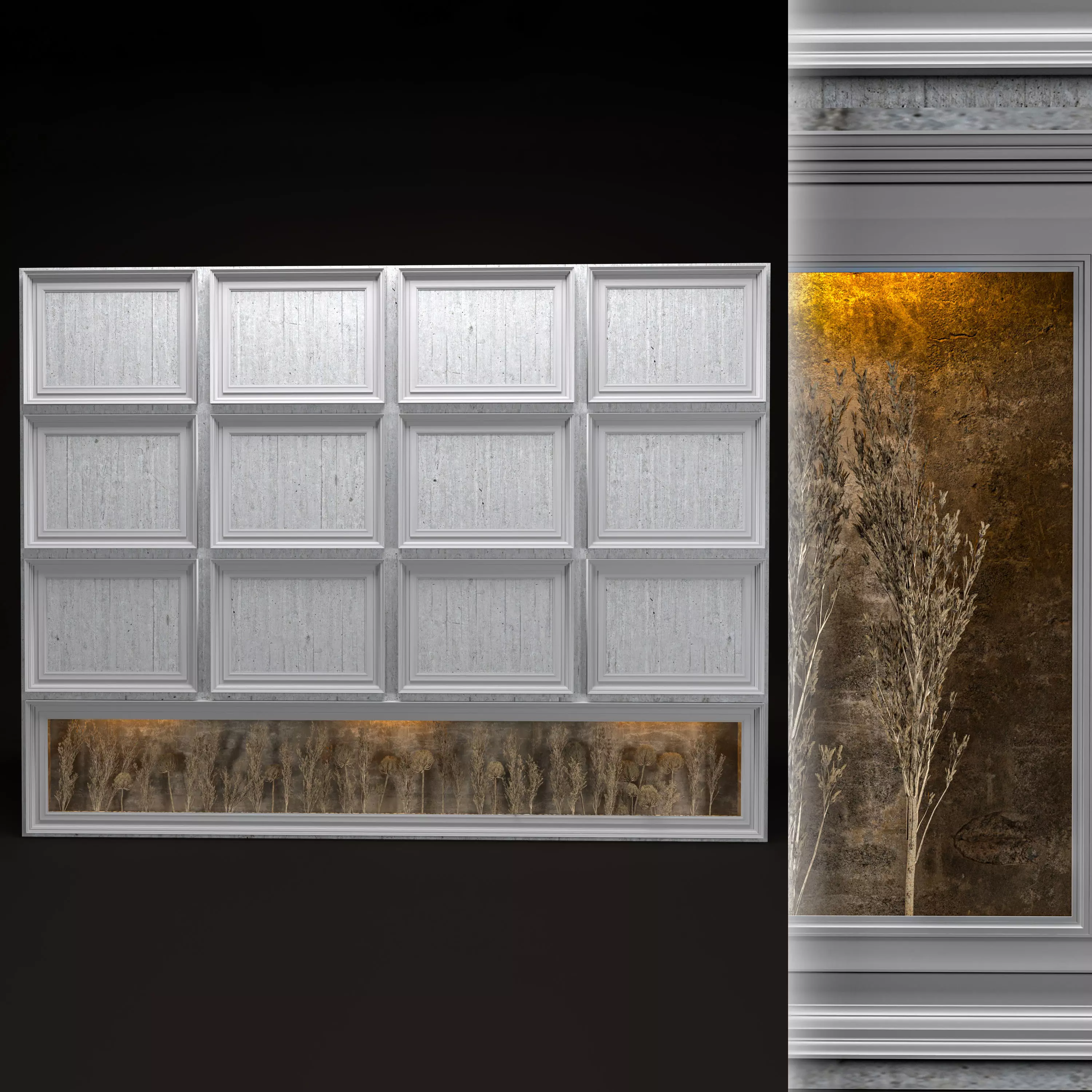 Modern Decorative Wall Panel with Dried Grass Display 3D Model 3D model_0