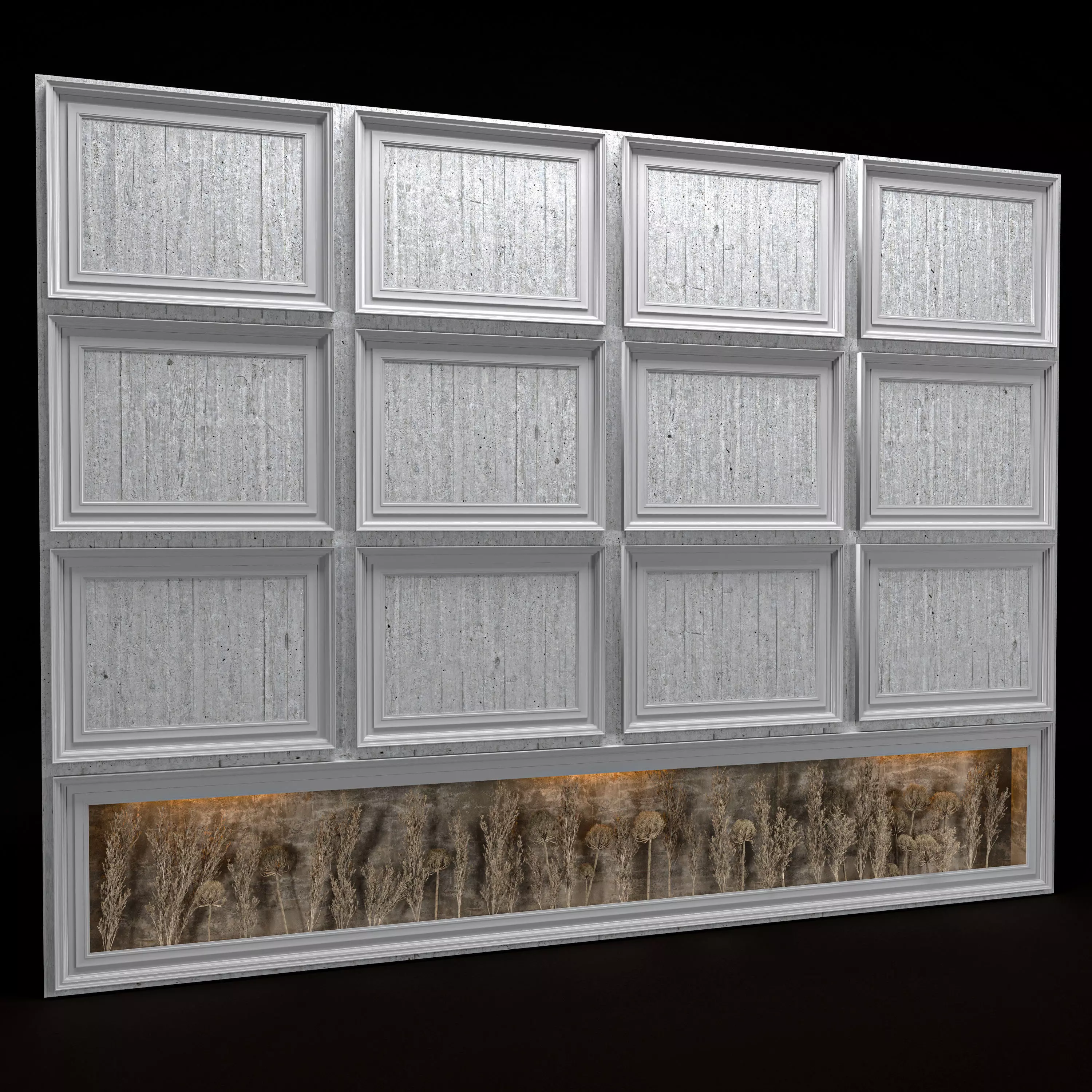 Modern Decorative Wall Panel with Dried Grass Display 3D Model 3D model_1