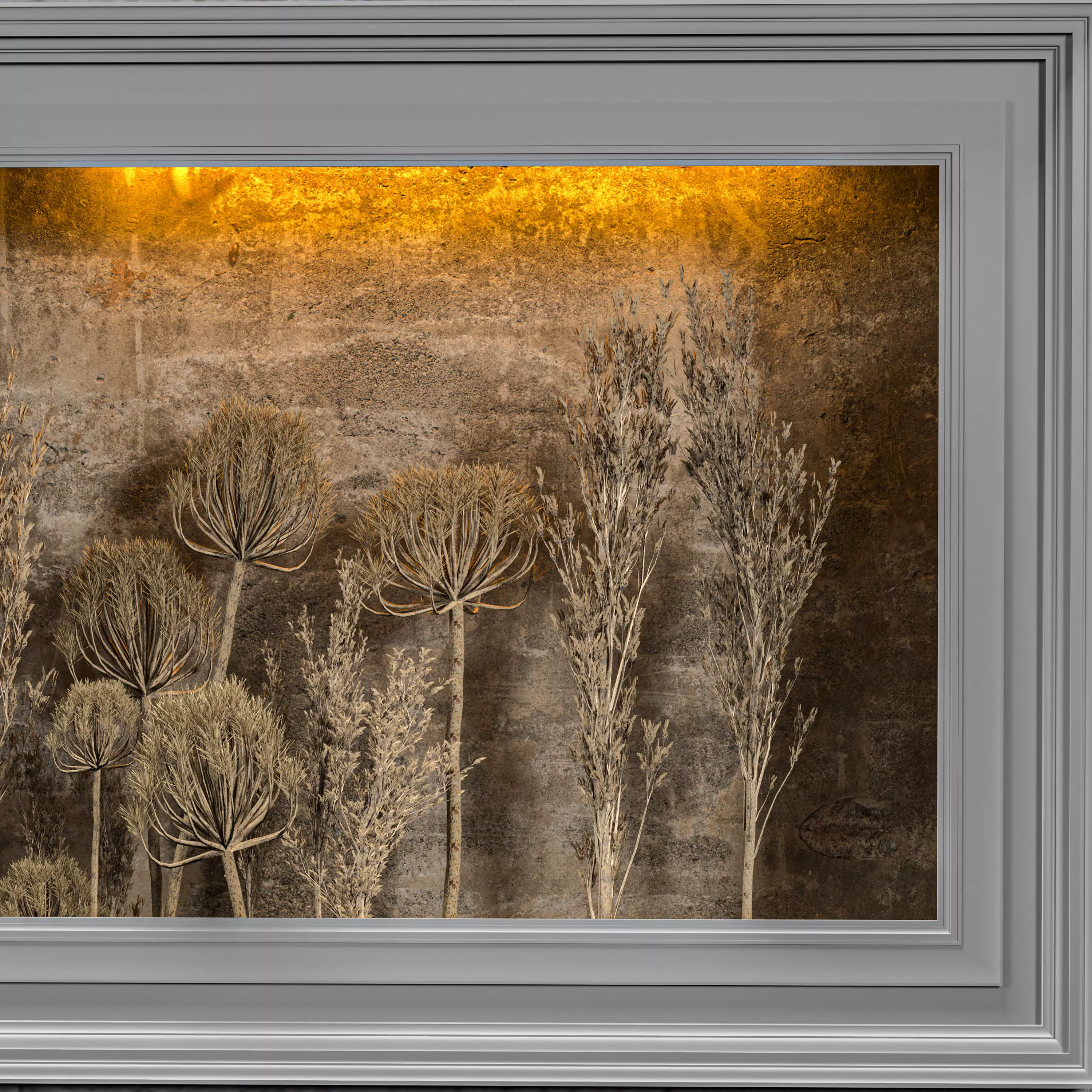 Modern Decorative Wall Panel with Dried Grass Display 3D Model 3D model_3