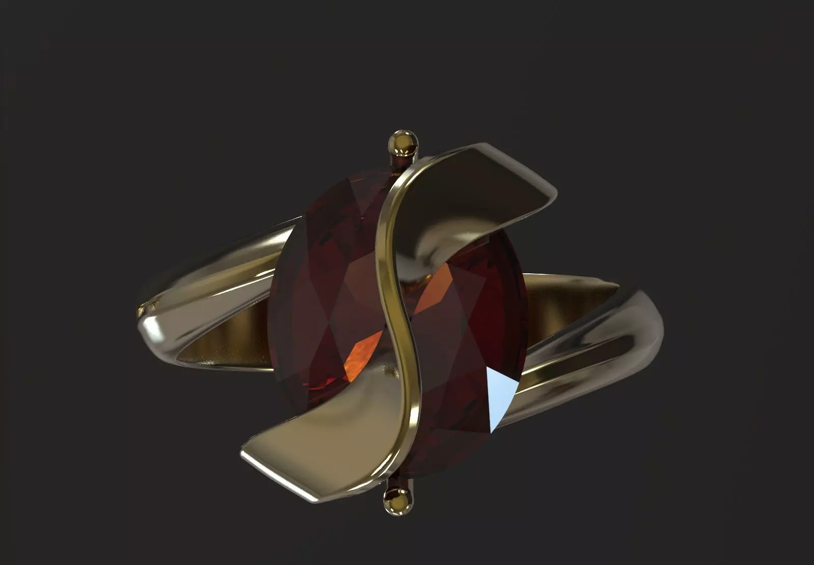 Oval Stone Solitaire Ring with Dynamic Twist Setting gr0172 3D print model_4