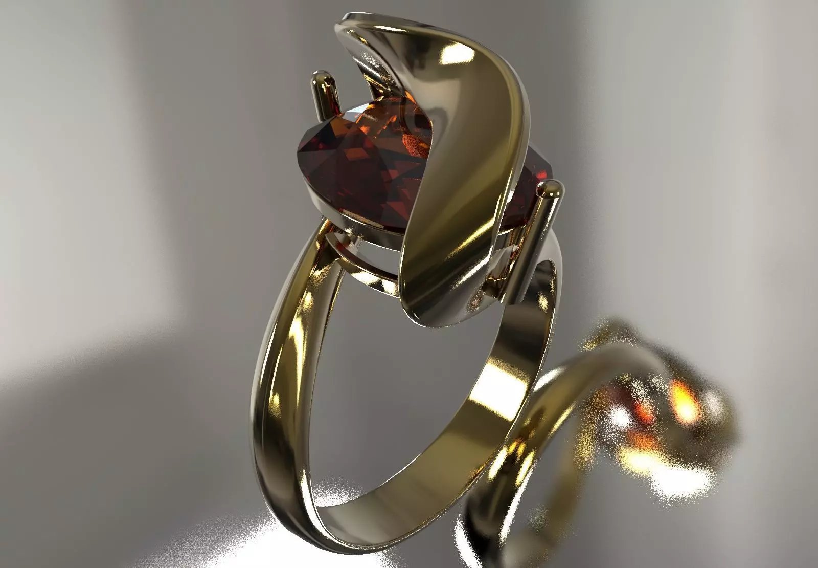 Oval Stone Solitaire Ring with Dynamic Twist Setting gr0172 3D print model_1